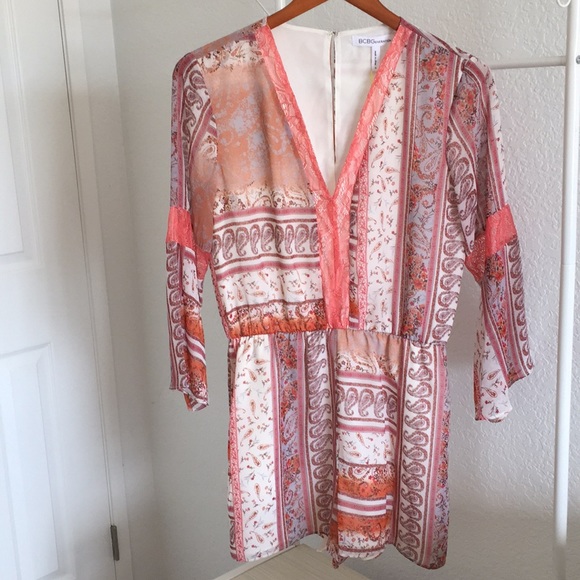 Bcbg V neck Floral Lace-Trimmed Romper - Picture 4 of 8